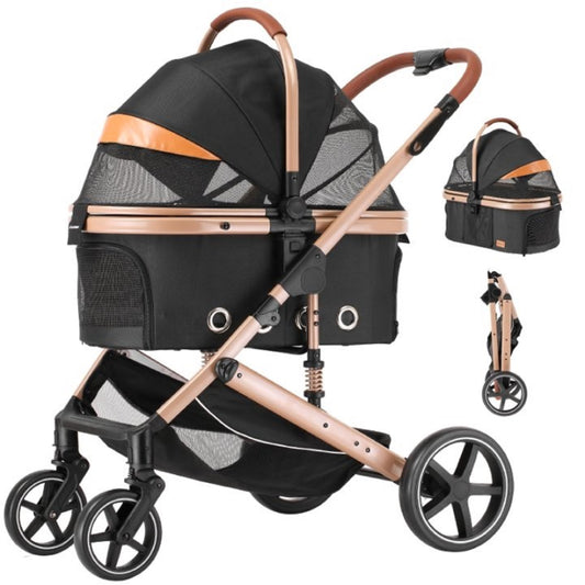 EchoSmile Black Lightweight Folding Pet Stroller with Detachable Carrier